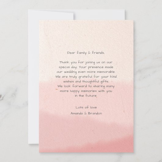 ミニマル赤面と開花はっきりしたスクリプト結婚の写真 サンキューカード (裏面)