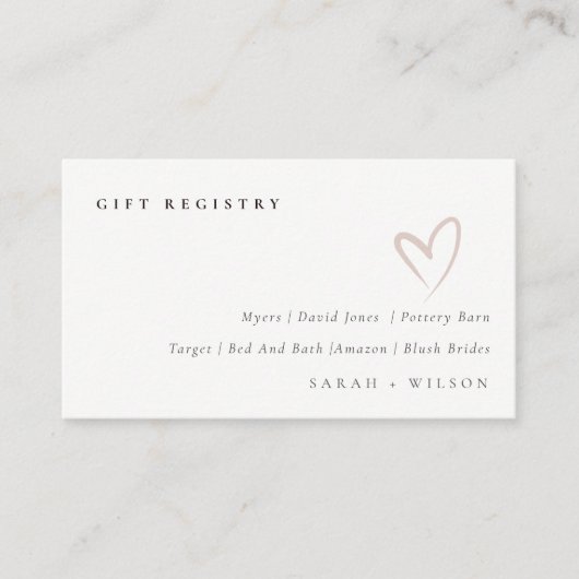 ミニマル赤面シンプルハート結婚ギフト原簿 エンクロージャーカード (正面)