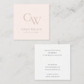 ミニマル赤面シンプルピンクモノグラムイニシャル スクエア名刺 (正面/裏面)