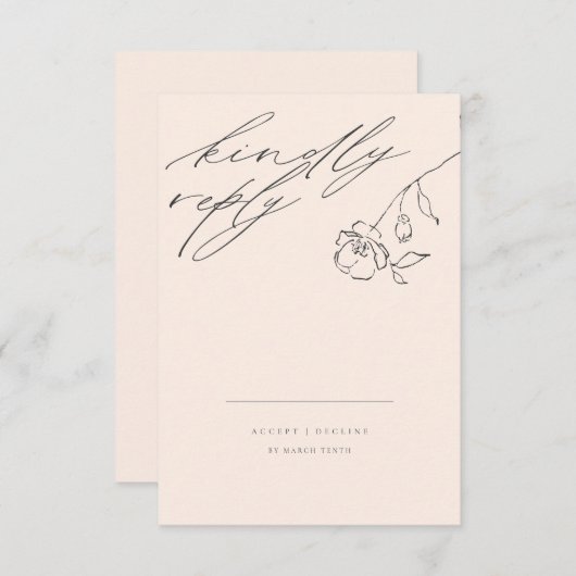 ミニマル赤面デリケートファインアートフローラ結婚ズ 出欠カード (正面/裏面)