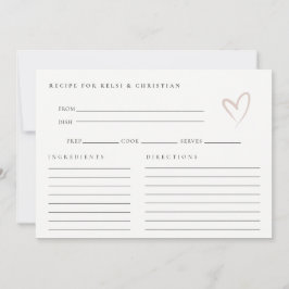 ミニマル赤面ハートブライダルシャワーレシピ要求 ノートカード