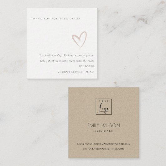 ミニマル赤面ハートロゴご注文ありがとうございます スクエア名刺 (正面/裏面)