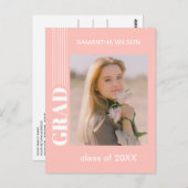 ミニマル赤面バラピンク卒業発表 ポストカード (正面/裏面)