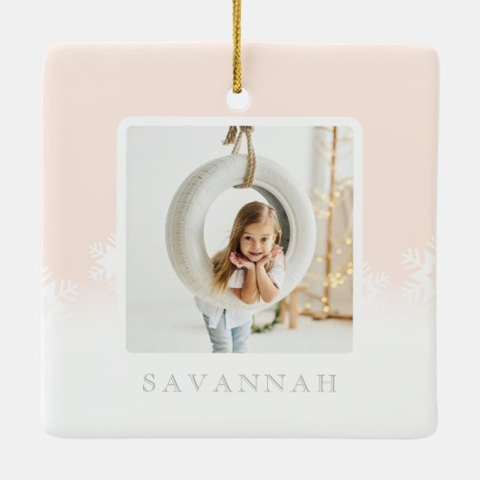 ミニマル赤面ピグラデーションンク&スノーフレーク2枚 セラミックオーナメント (裏面)