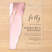 ミニマル赤面ピンクアゲイト40歳の誕生日 アクリル招待状 (正面)