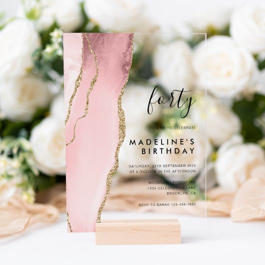 ミニマル赤面ピンクアゲイト40歳の誕生日 アクリル招待状