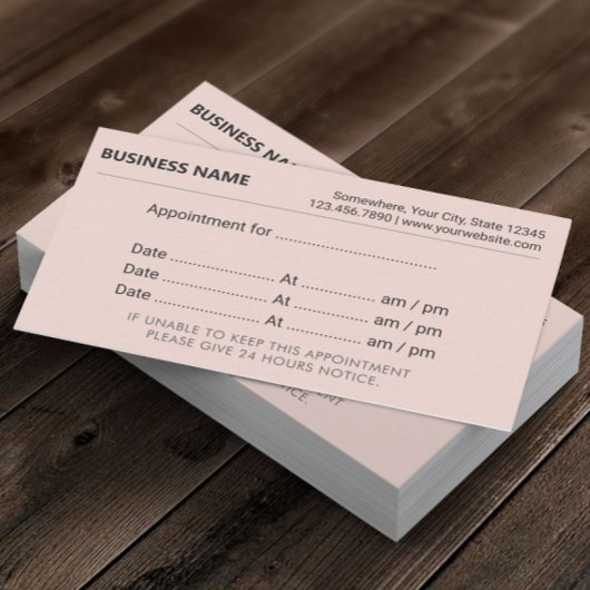 ミニマル赤面ピンクアポイントメントアラーム 予約カード