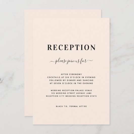 ミニマル赤面ピンクウェディングレセプション エンクロージャーカード (正面/裏面)