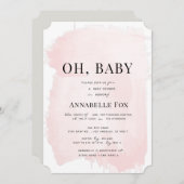 ミニマル赤面ピンクウォーター色ベビーシャワー 招待状 (正面/裏面)