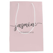 ミニマル赤面ピンクシンプルモノグラムガーリースクリプト ミディアムペーパーバッグ (正面)