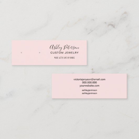 ミニマル赤面ピンクジュエリーイヤリング表示 スキニー名刺 (正面/裏面)