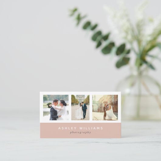 ミニマル赤面ピンクフォトコラージュ写真家 名刺 (スタンド正面)