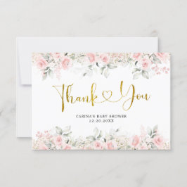 ミニマル赤面ピンクフローラベビーシャワー サンキューカード