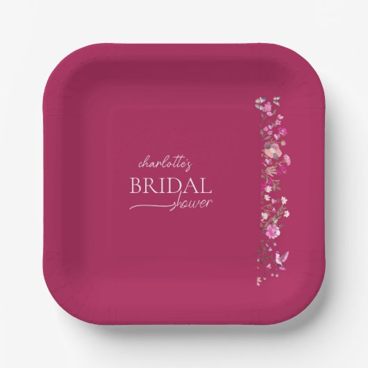 ミニマル赤面ピンクブライダルシャワー紙プレート ペーパープレート (正面)
