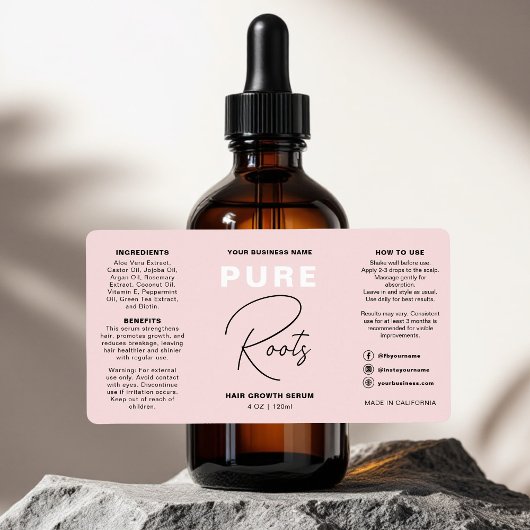 ミニマル赤面ピンクヘア油ドロッパーボトル ラベル