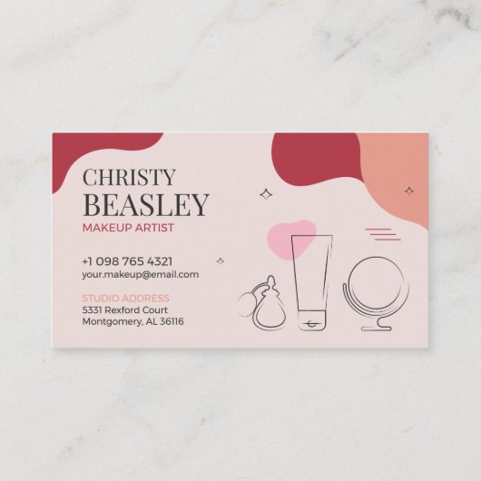 ミニマル赤面ピンクメイクアップアーティスト 名刺 (裏面)