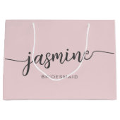 ミニマル赤面ピンクモノグラムガーリースクリプト ラージペーパーバッグ (正面)