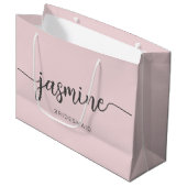 ミニマル赤面ピンクモノグラムガーリースクリプト ラージペーパーバッグ (正面アングル)