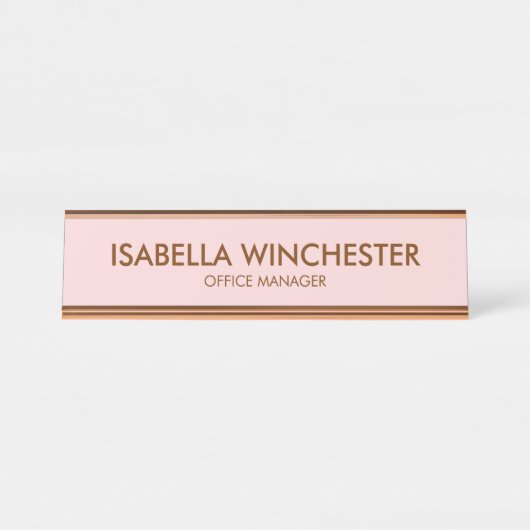 ミニマル赤面ピンクローズ名タイトルスタイリッシュシック デスクネームプレート (正面)