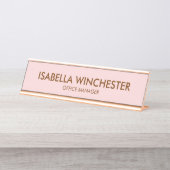 ミニマル赤面ピンクローズ名タイトルスタイリッシュシック デスクネームプレート (正面)