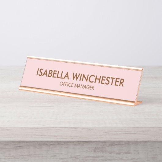 ミニマル赤面ピンクローズ名タイトルスタイリッシュシック デスクネームプレート (正面)