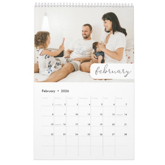 ミニマル赤面ピンク水彩家族写真 カレンダー (2月 2026)