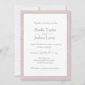 ミニマル赤面ピンク白ストライプ灰色結婚の 招待状 (正面)