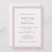 ミニマル赤面ピンク白ストライプ灰色結婚の 招待状 (正面)