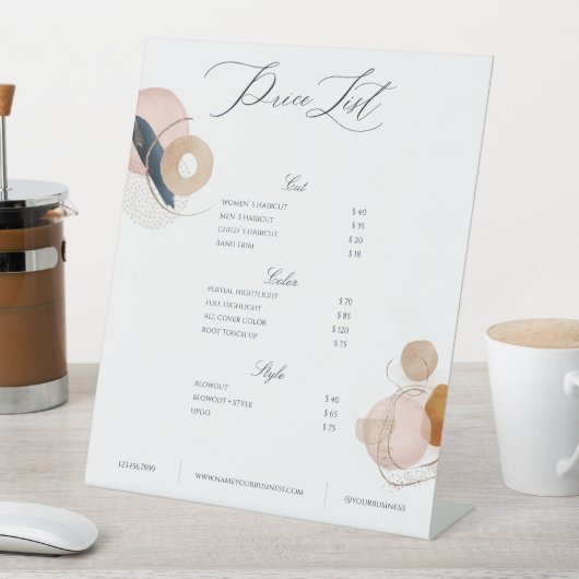 ミニマル赤面ピンク美しいサロン価格表 台座サイン (インサイチュ)
