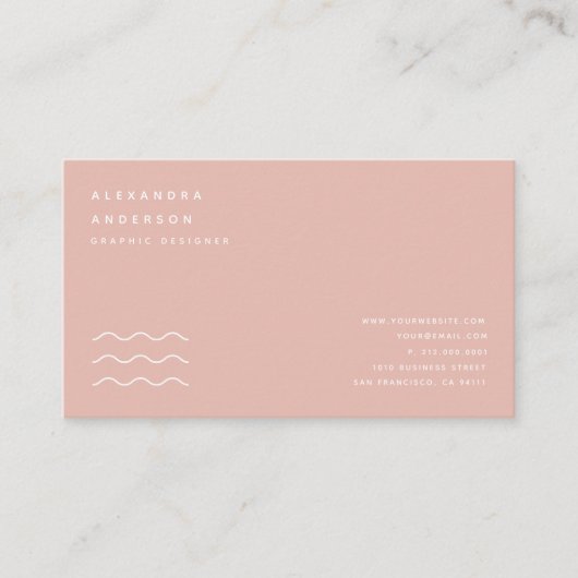 ミニマル赤面ピンク&ホワイトビジネスカード 名刺 (正面)