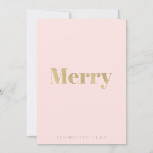 ミニマル赤面ピンク&金ゴールドメリークリスマスカード シーズンカード (正面)