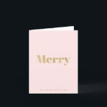 ミニマル赤面ピンク&金ゴールドメリークリスマス シーズンカード<br><div class="desc">このミニマルモダンリストと「メリー」クリスマスホリデーカードは赤面のピンク色の背景を特徴とし、その背景には偽の金ゴールドフォイルで「メリー」という言葉が入フェイクっている。ニーズに合わせてカスタマイズ</div>