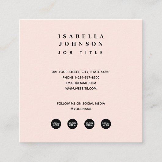 ミニマル赤面ピンクQRコードソーシャルメディアのアイコン スクエア名刺 (裏面)