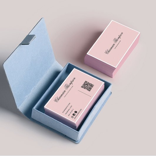 ミニマル赤面ピンクQRコード 名刺