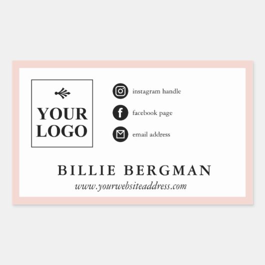 ミニマル赤面ブラックソーシャルメディアあなたのロゴ 長方形シール (正面)