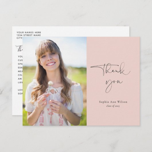 ミニマル赤面卒業ありがとう写真 ポストカード (正面/裏面)