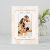 ミニマル赤面水の色メリークリスマスフォト 箔シーズンカード (立ち正面)