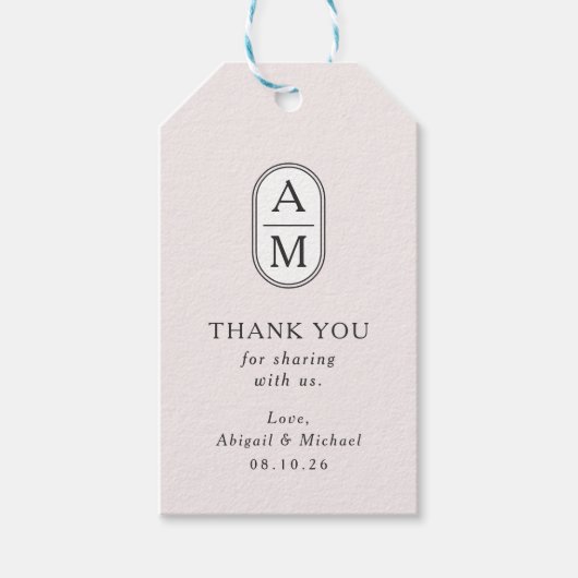 ミニマル赤面、モダンイニシャルシンプル、結婚ズ ギフトタグ (正面)
