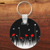 ミニマル赤黒白ケシ牧草地名 キーホルダー (正面)