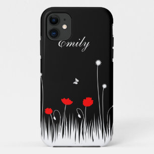 ミニマル赤黒白ケシ牧草地名 iPhone 11 ケース