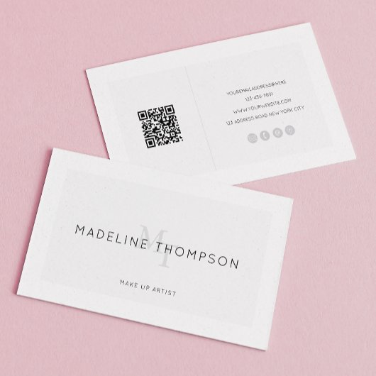 ミニマル軽灰色モノグラムQRコード 名刺