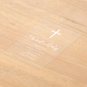 ミニマル透明エレガント第1聖餐式 アクリル招待状 (レイダウン)