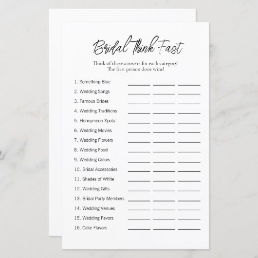 ミニマル速考え速ブライダルシャワー (正面/裏面)