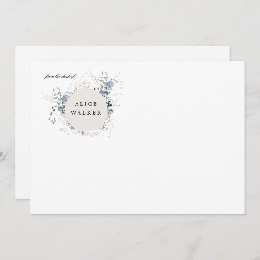 ミニマル野花モノグラム文房具 ノートカード (正面/裏面)