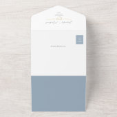 ミニマル金ゴールドとダスティー結婚ブルー オールインワン招待状 (外側)