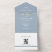 ミニマル金ゴールドとダスティー結婚ブルー オールインワン招待状 (内側)