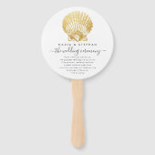 ミニマル金ゴールドとティール(緑がかった色)シーセル結婚式 プログラム ハンドファン (正面)