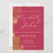 ミニマル金ゴールドとピンクレッドマゼンダ結婚ーズ 招待状 (正面)