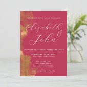 ミニマル金ゴールドとピンクレッドマゼンダ結婚ーズ 招待状 (スタンド正面)