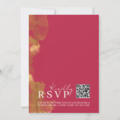 ミニマル金ゴールドとピンクレッドマゼンダ結婚ーズ 招待状 (裏面)